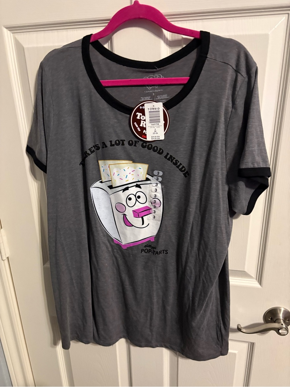 309- NWT torrid Gray Pop-Tarts Character Ringer Tee with Black Trim